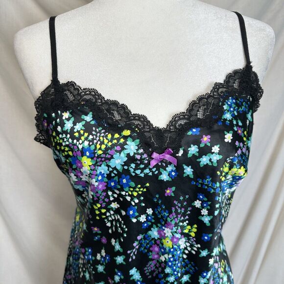 Y2K Victoria's Secret Floral Satin Lace Mini Slip Dress Size Medium Silver‎ Tag - Picture 2 of 10